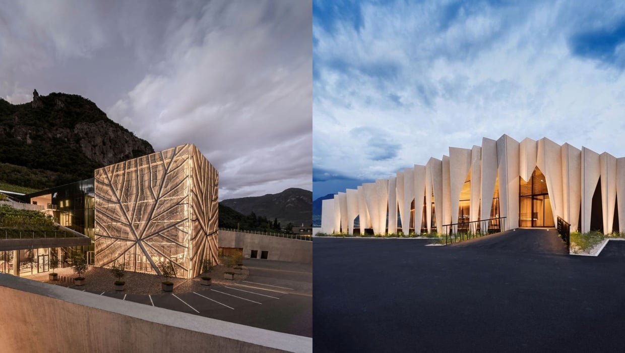 Weitere Aufnahmen moderner Kellereien mit besonderer, zeitgemäßer Architektur.